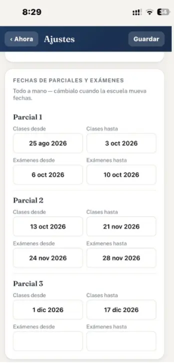 Fechas de parciales y exámenes